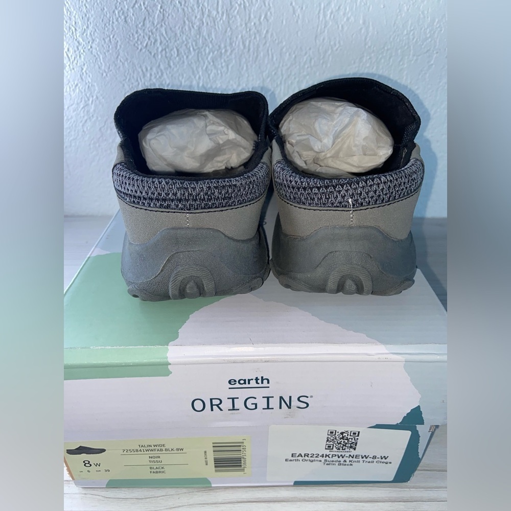 New in Box Earth Origins Suede & Knit Trail Clogs Talin Black Womens Size 8 Wide - Picture 2 of 9